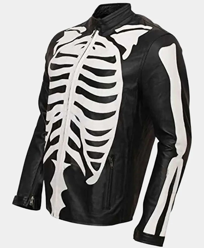Halloween Skeleton Print Black Leather Jacket Halloween Skeleton Print Black Leather Jacket product image