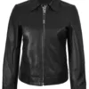 Women's Harrington Style Black Real Leather Jacket product image