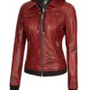 Tralee Women's Maroon Bomber Leather Jacket with Hood product image