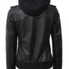 Tall Women's Bomber Black Leather Jacket with Removable Hood product image