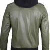 Men's Military Green Leather Jacket with Removable Hood product image