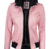 Women's Pink Leather Jacket with Removable Hood product image