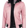 Women's Pink Leather Jacket with Removable Hood product image