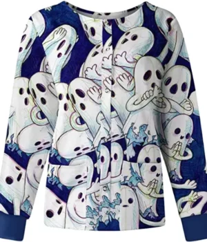 Huging Ghosts Blue Halloween Scrub Jacket product image