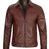 Tall Men Harrington Brown Leather Jacket Tall Men Harrington Brown Leather Jacket product image