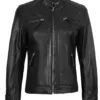 Johnson Women Black Quilted Biker Leather Jacket Johnson Women Black Quilted Biker Leather Jacket product image