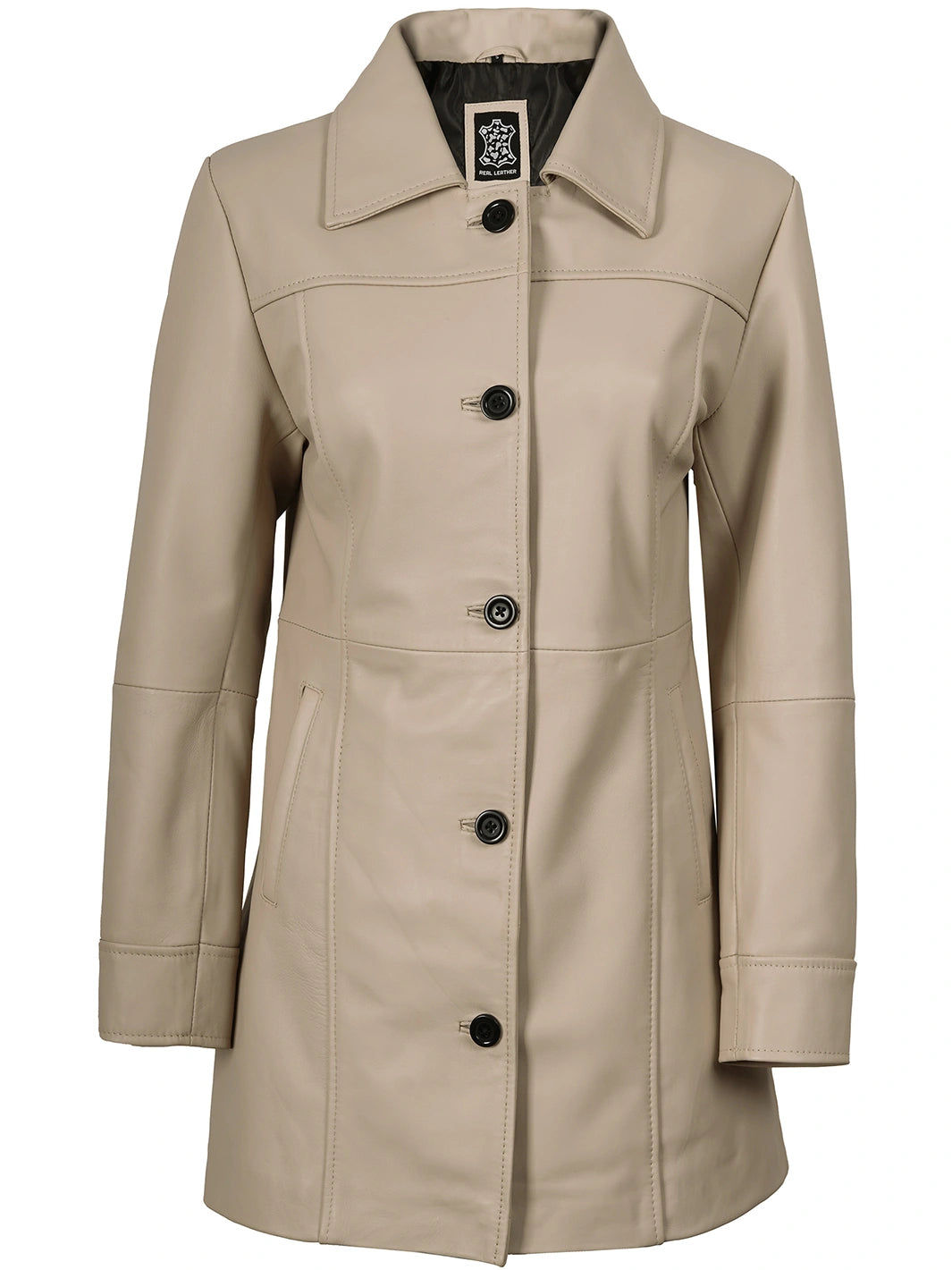 Kandis Women's Biege Real Leather Car Coat Kandis Women's Biege Real Leather Car Coat product image