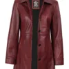 Kandis Women's Burgundy Real Leather Car Coat product image