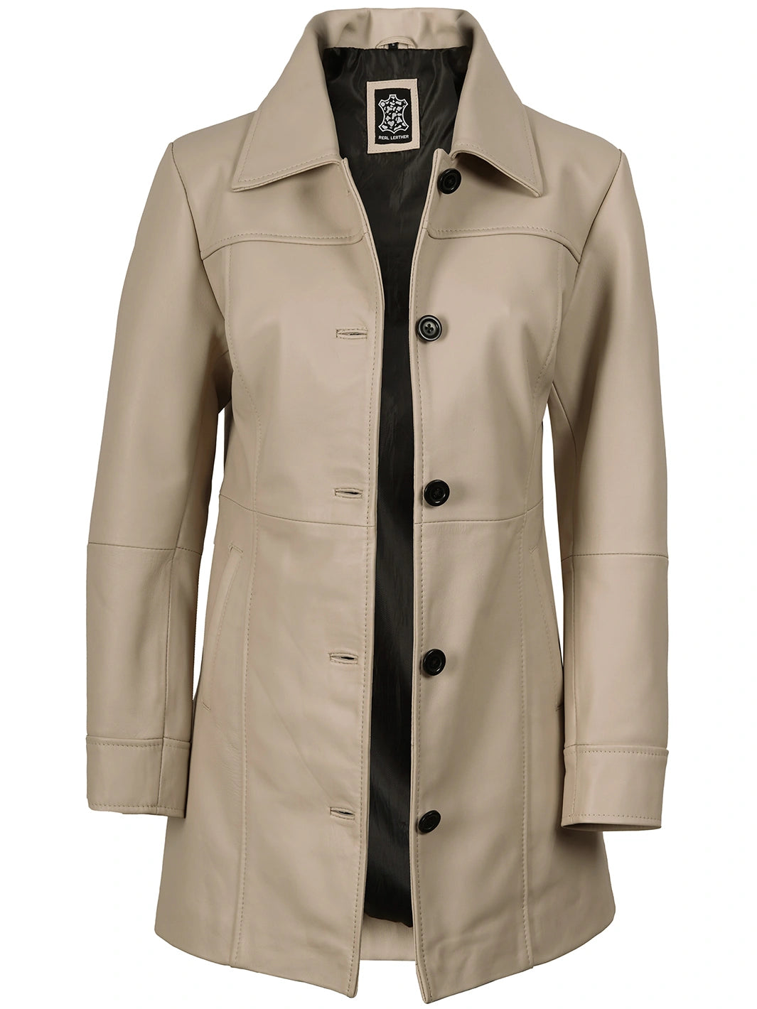 Kandis Women's Biege Real Leather Car Coat Kandis Women's Biege Real Leather Car Coat product image