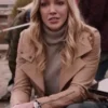 Katie Cassidy Arrow S04 Beige Biker Leather Jacket product image
