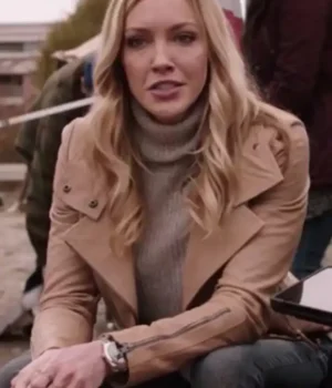 Katie Cassidy Arrow S04 Beige Biker Leather Jacket product image