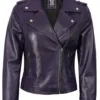 Kirsten Women's Purple Asymmetrical Biker Style Leather Jacket product image