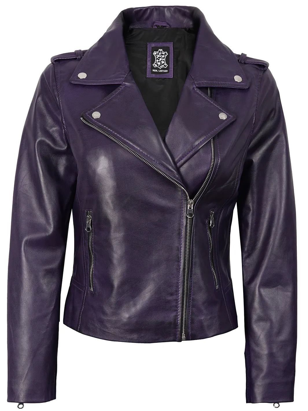 Kirsten Women's Purple Asymmetrical Biker Style Leather Jacket Kirsten Women's Purple Asymmetrical Biker Style Leather Jacket product image