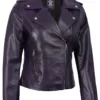 Kirsten Women's Purple Asymmetrical Biker Style Leather Jacket product image