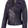 Kirsten Women's Purple Asymmetrical Biker Style Leather Jacket product image