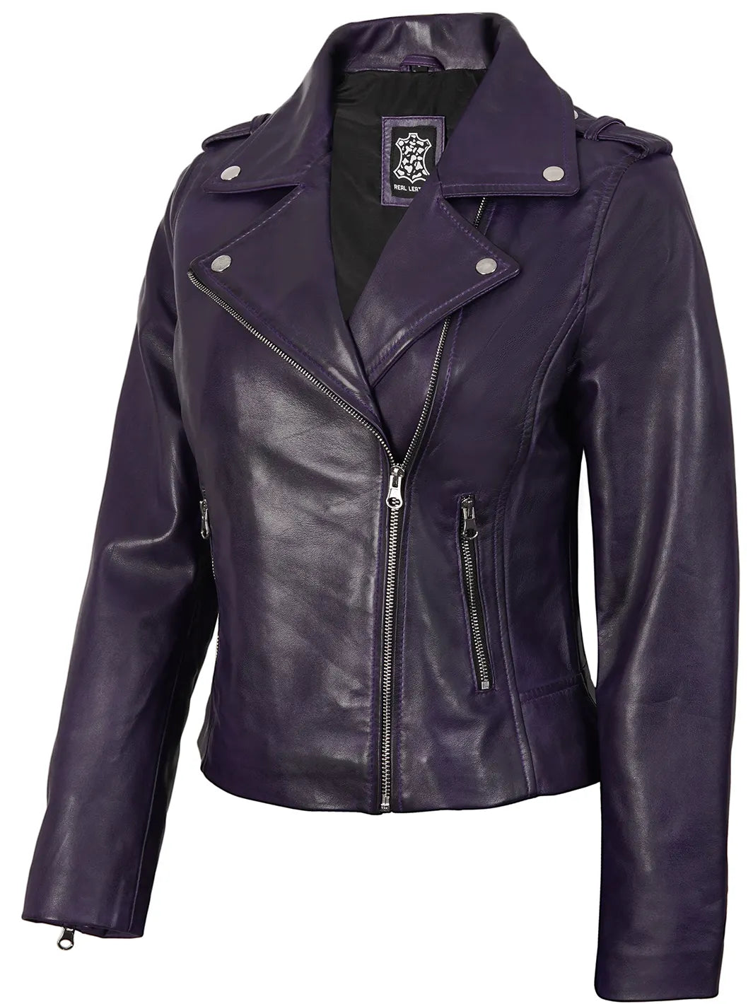 Kirsten Women's Purple Asymmetrical Biker Style Leather Jacket Kirsten Women's Purple Asymmetrical Biker Style Leather Jacket product image