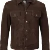 Logan Men's Dark Brown Suede Trucker Jacket product image