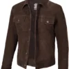 Logan Men's Dark Brown Suede Trucker Jacket product image