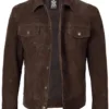Logan Men's Dark Brown Suede Trucker Jacket product image