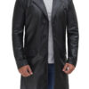Men's Long Black Real Cowhide Leather Trench Coat product image
