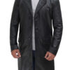 Men's Long Black Real Cowhide Leather Trench Coat product image