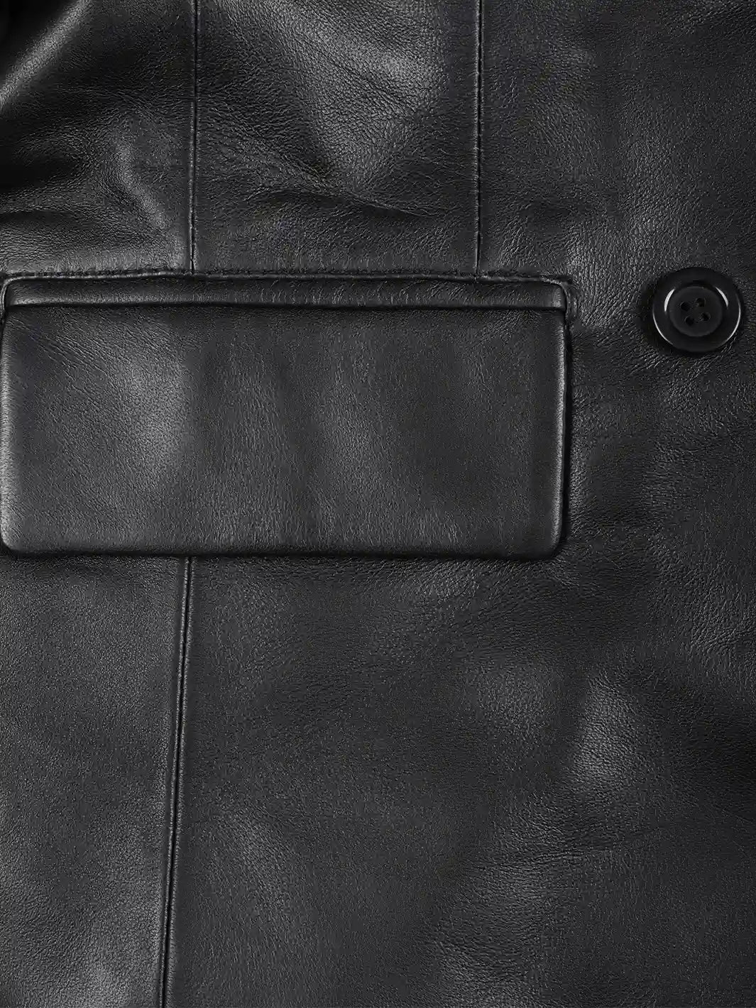 Women's Black Double Breasted Leather Blazer Women's Black Double Breasted Leather Blazer product image