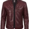 Mens Burgundy Cafe Racer Leather Jacket product image