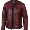 Tall Men's Real Leather Burgundy Biker Style Jacket product image