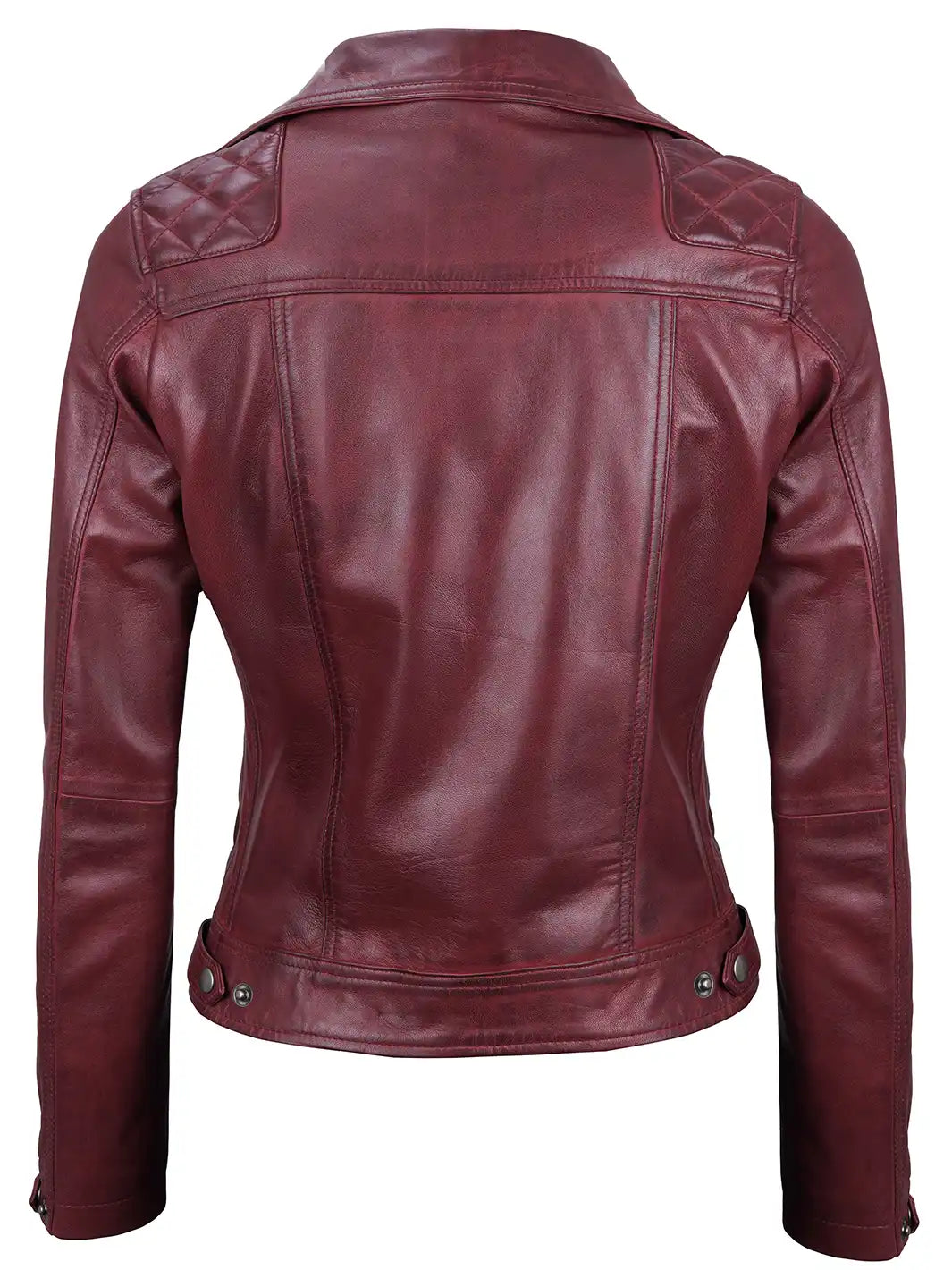 Kimberley Women's Asymmetrical Burgundy Quilted Biker Style Leather Jacket Kimberley Women's Asymmetrical Burgundy Quilted Biker Style Leather Jacket product image