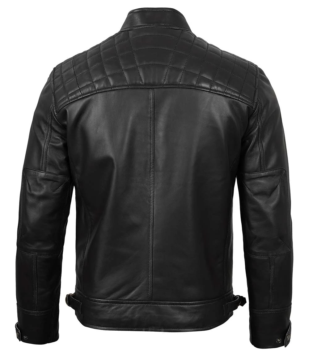 Tall Diamond Mens Black Cafe Racer Leather Jacket product image