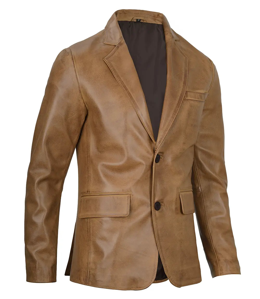 Mens Camel Brown Leather Blazer Jacket product image