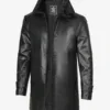 Men's 3/4 Black Real Leather Coat With Fur Collar product image