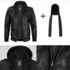 Edinburgh Mens Black Bomber Leather Jacket With Removable Hood product image