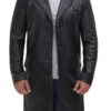 Men's Long Black Real Cowhide Leather Trench Coat product image