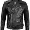 Men's Black Asymmetrical Belted Leather Biker Style Jacket Men's Black Asymmetrical Belted Leather Biker Style Jacket product image
