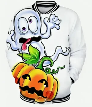 Men’s Funny Halloween Pumpkin Print Varsity Jacket product image
