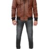 Men's Brown Tall Leather Bomber Jacket With Removable Hood product image