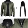 Men's Military Green Leather Jacket with Removable Hood product image