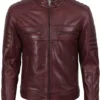 Mens Burgundy Cafe Racer Leather Jacket product image