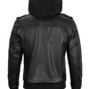 Edinburgh Mens Black Bomber Leather Jacket With Removable Hood product image