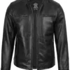 Men's Black Biker Style Leather Jacket with Removable Hood product image