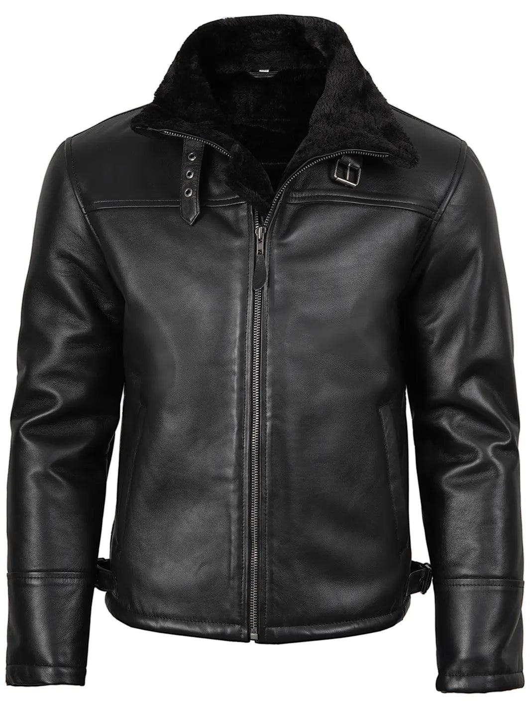 Mitchel Men's Black Shearling Leather Bomber Jacket Mitchel Men's Black Shearling Leather Bomber Jacket product image