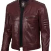 Mens Burgundy Cafe Racer Leather Jacket product image