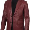 Men's Burgundy Real Leather Blazer product image