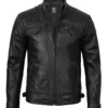 Tall Diamond Mens Black Cafe Racer Leather Jacket product image