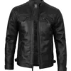 Tall Diamond Mens Black Cafe Racer Leather Jacket product image