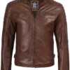 Mens Cognac Brown Cafe Racer Leather Jacket product image