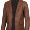 Men's Cognac Brown Real Leather Blazer product image