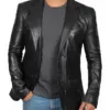 Tall Men's Black Real Leather Blazer Jacket product image