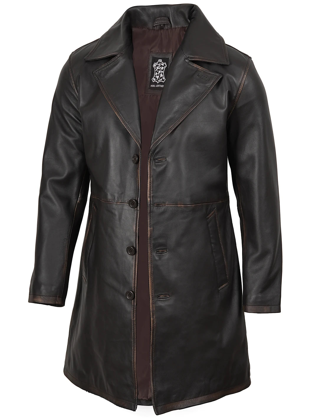 Men's Real Leather 3 4 Length Dark Brown Car Coat Men's Real Leather 3 4 Length Dark Brown Car Coat product image